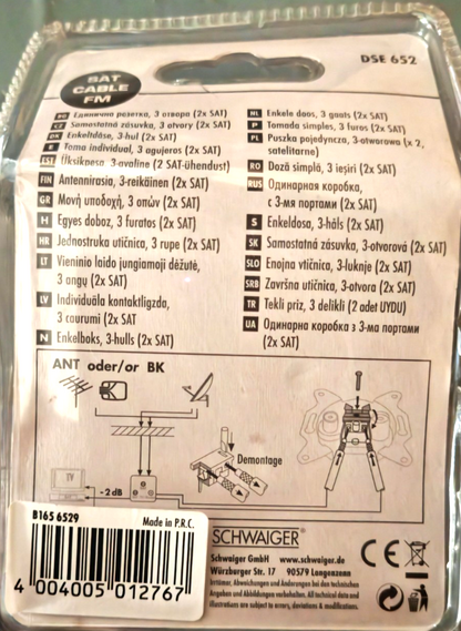 Schwaiger DSE652 3-Loch SAT Antennendose 2x F-Buchse TV FM Einzeldose A5