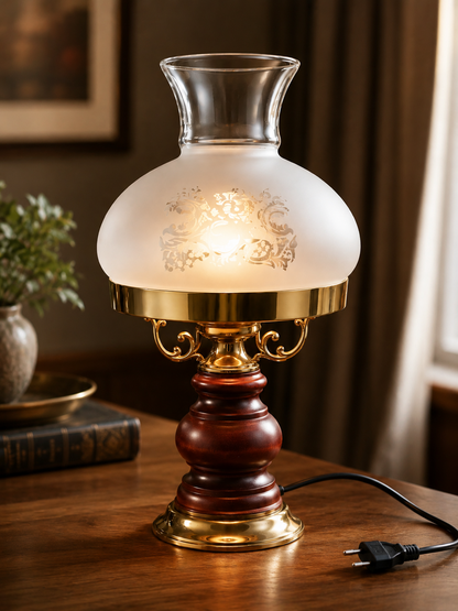 Tischleuchte Messing Erlenholz Massiv Holzlampe Design Leuchte Vintage HO-A34