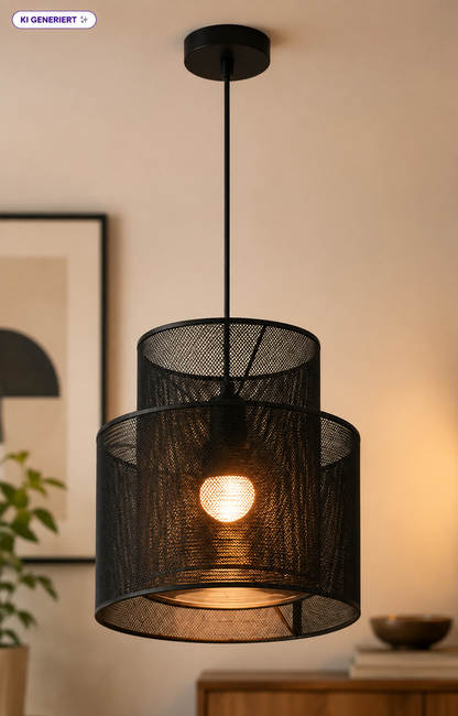 Lux Pendelleuchte Schwarz Ø 30 cm Hängelampe E27 40W Doppelschirm Metall Modern