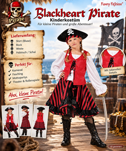 Funny Fashion Blackheart Pirate Piratin Kostüm Mädchen Gr. 152 Karneval