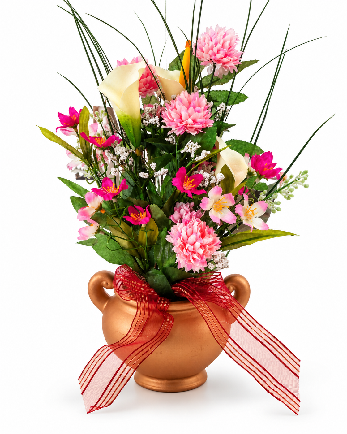 Callagesteck im Goldtopf Kunstblumen Rosa Pink Blumengesteck Tischdeko C6