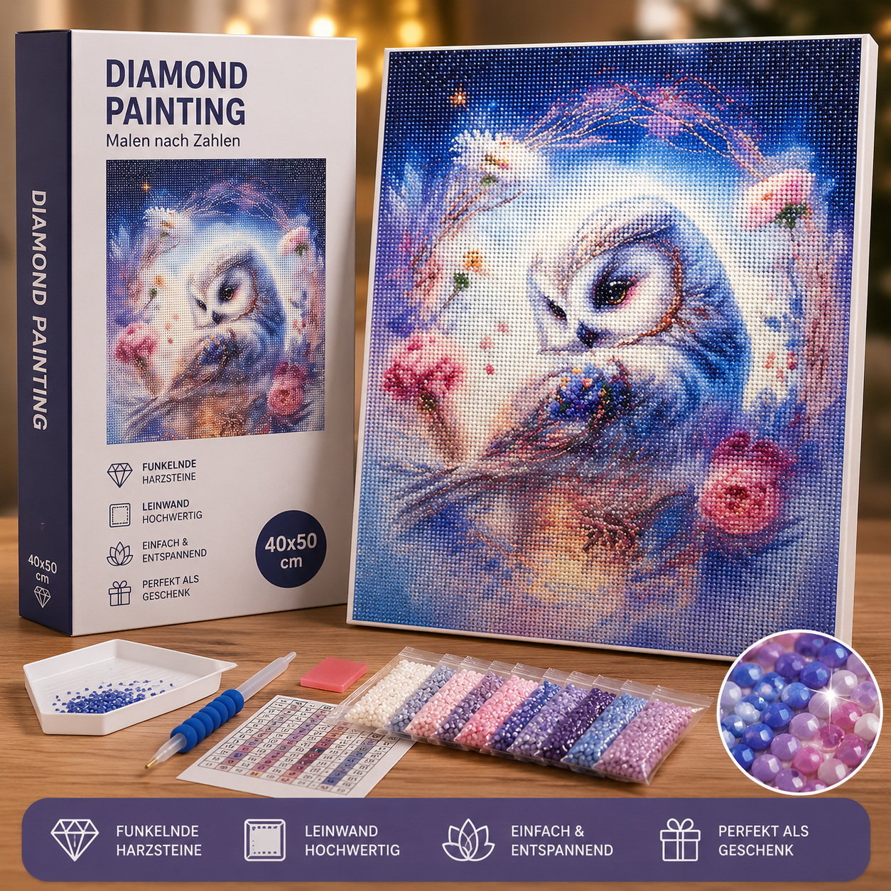 5D Diamond Painting Magic Eule 30x40cm Malen nach Zahlen Stickerei