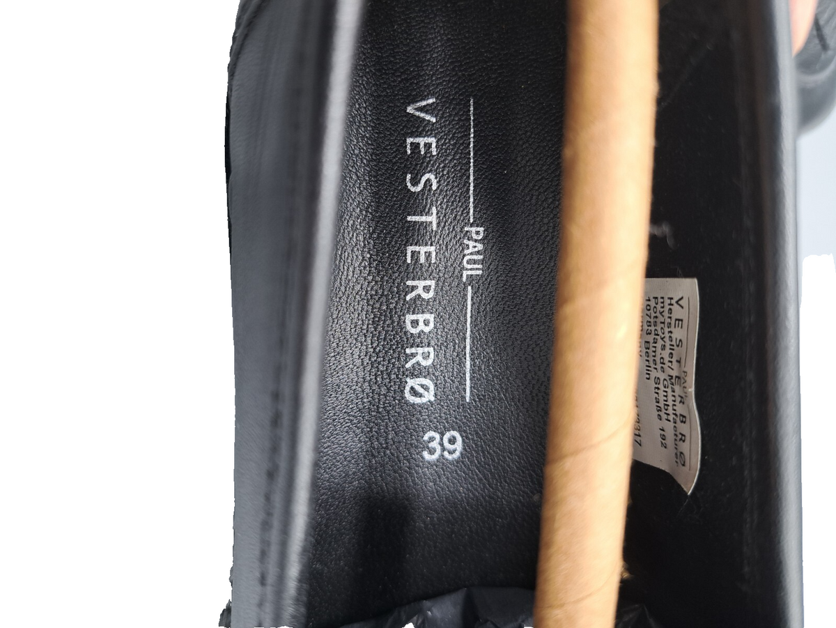 Paul Vesterbro Damen Loafer Gr. 39 Schwarz Leder Fransen Slipper Halbschuhe G2