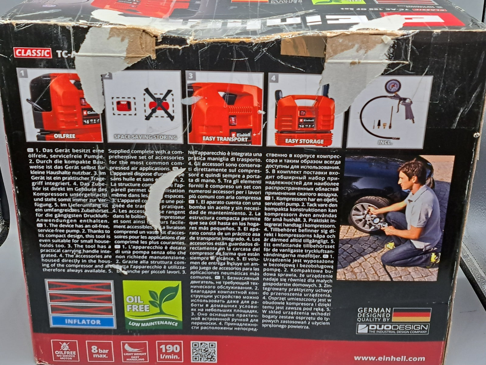 Einhell TC-AC 190 OF Set Koffer-Kompressor - Rot, 1100W