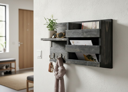 Hängende Wandgarderobe 42x25 – platzsparend mit Haken Grau Schwarz