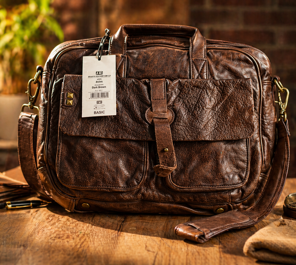 DESIDERIUS Basic Alirio Ledertasche Dark Brown Rindsleder Umhängetasche Braun H2