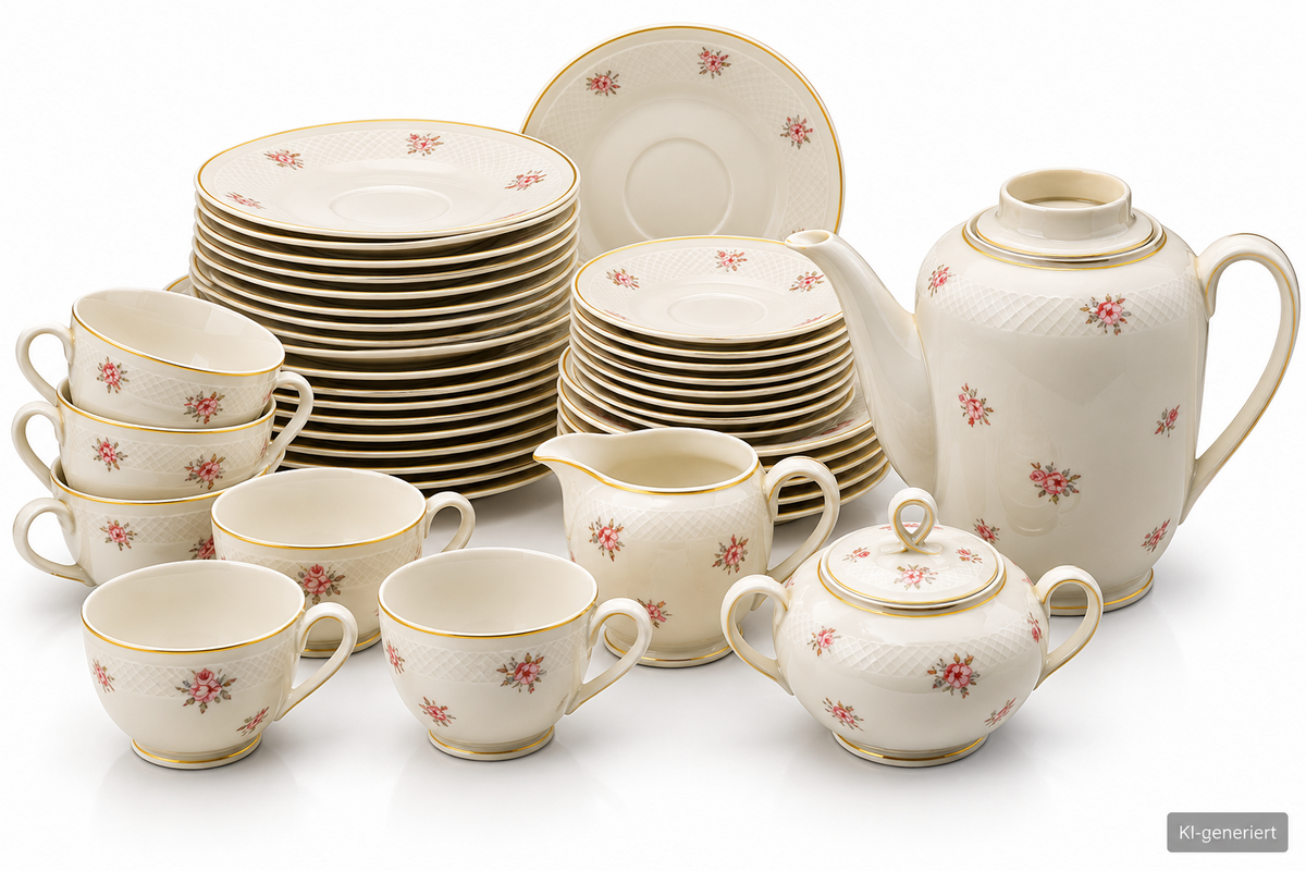 Eschenbach Roswitha Bavaria Kaffeeservice Elfenbein Porzellan Rosendekor