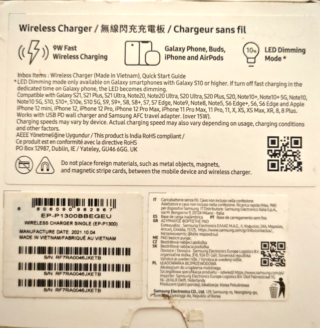 Samsung Wireless Charger EP-P1300 Qi Ladegerät 15W Fast Charge induktiv A8