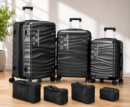 DMS RK-6700SCH 7tlg Hartschalenkofferset Schwarz Trolley Reisekoffer ABS Set