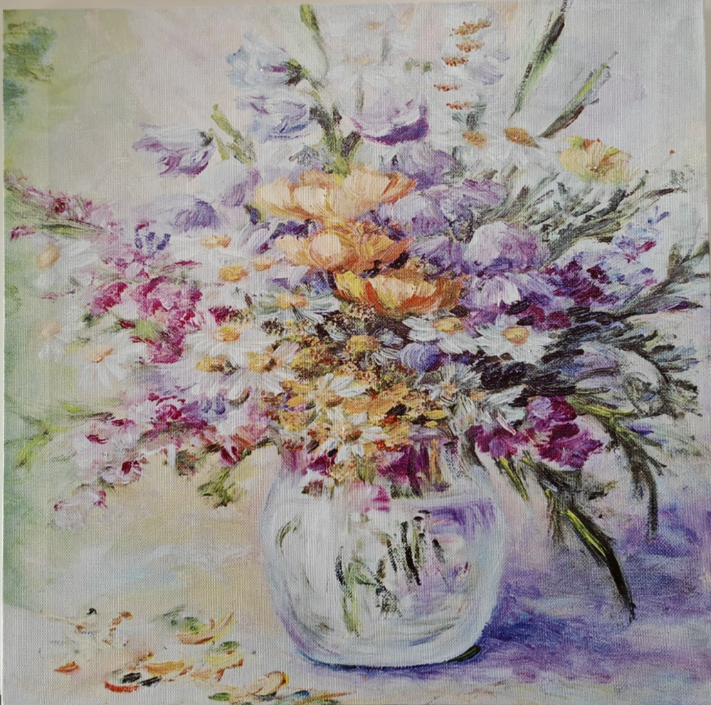 LED Leinwandbild Blumenstrauß 35x35 cm beleuchtet Wandbild Blumen Batterie B7