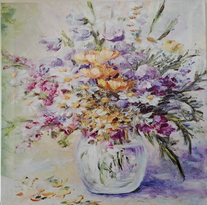 LED Leinwandbild Blumenstrauß 35x35 cm beleuchtet Wandbild Blumen Batterie B7