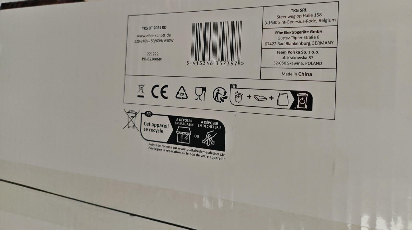 Kalorik TKG OT 2021 RD Mini Backofen 9L 650W Thermostat Timer Kompakt Rot F3