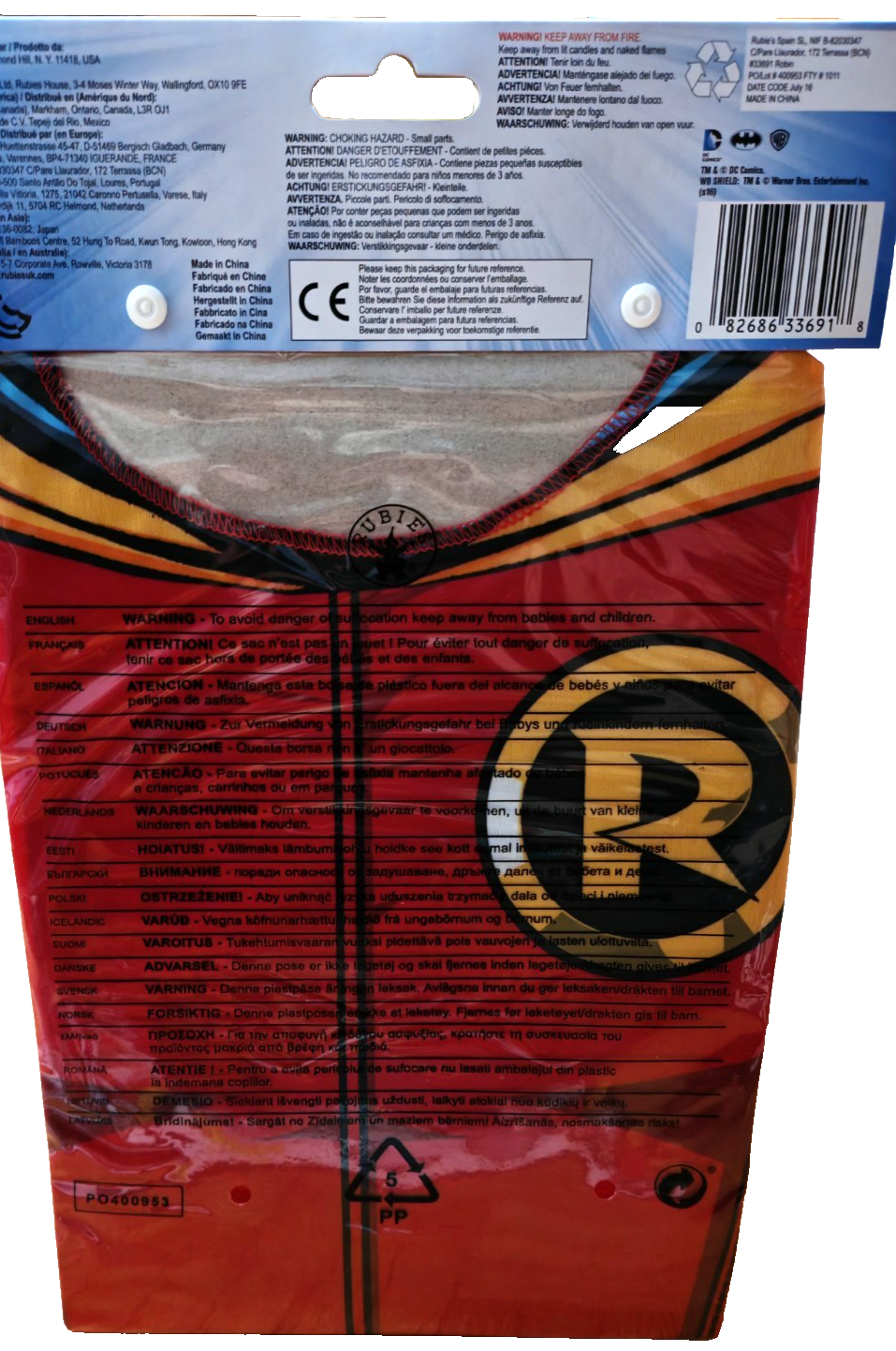 Rubie's DC Comics Robin Kostüm Set Kinder 3-6 Jahre Weste Maske Fasching