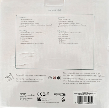 Navaris LED Deckenleuchte 32cm Sterneneffekt 2700-6500K Weiß 22W Stoff HA36