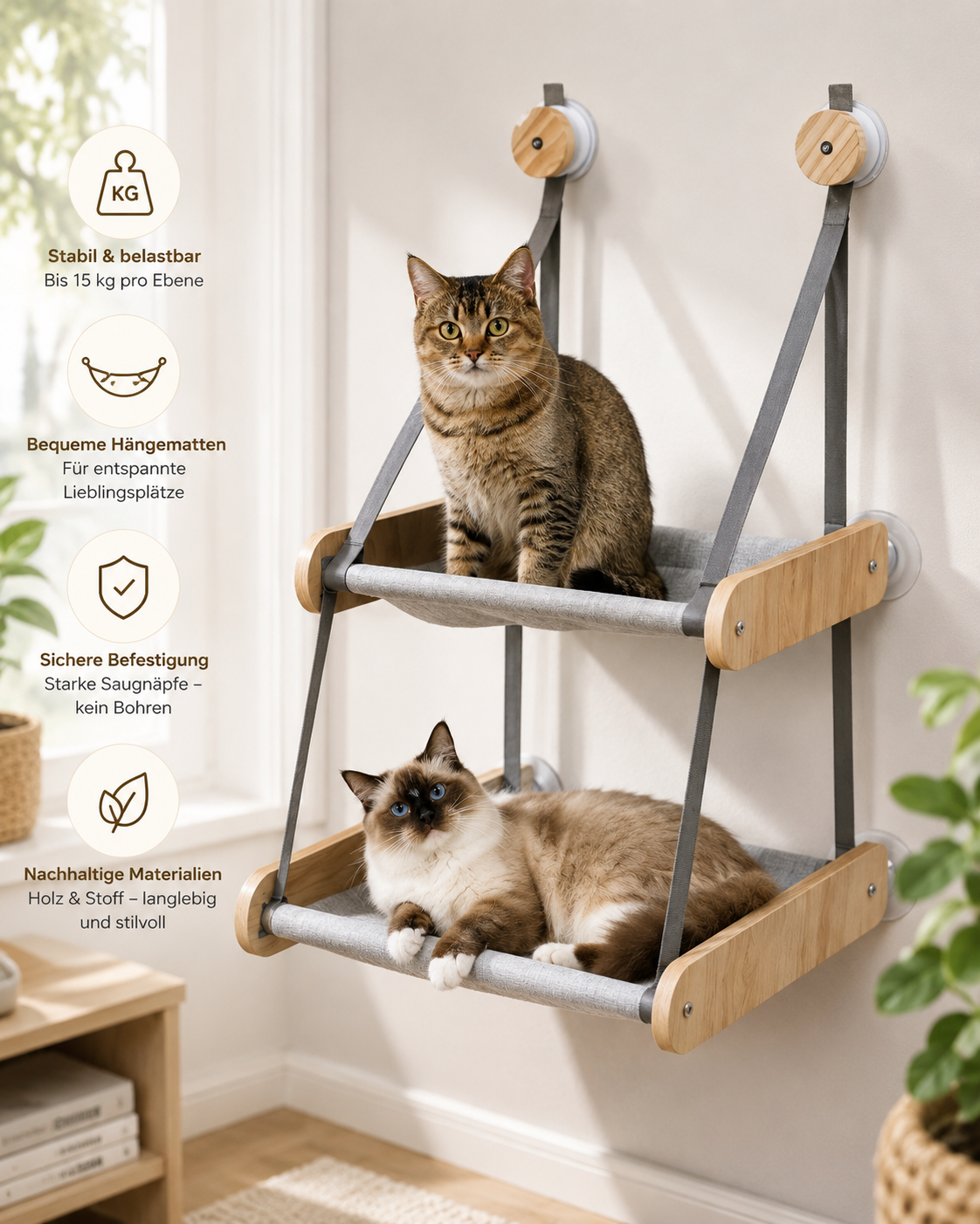 PAWZ Road Katzen Fensterhängematte Holz doppelt Katzenbett Hängematte