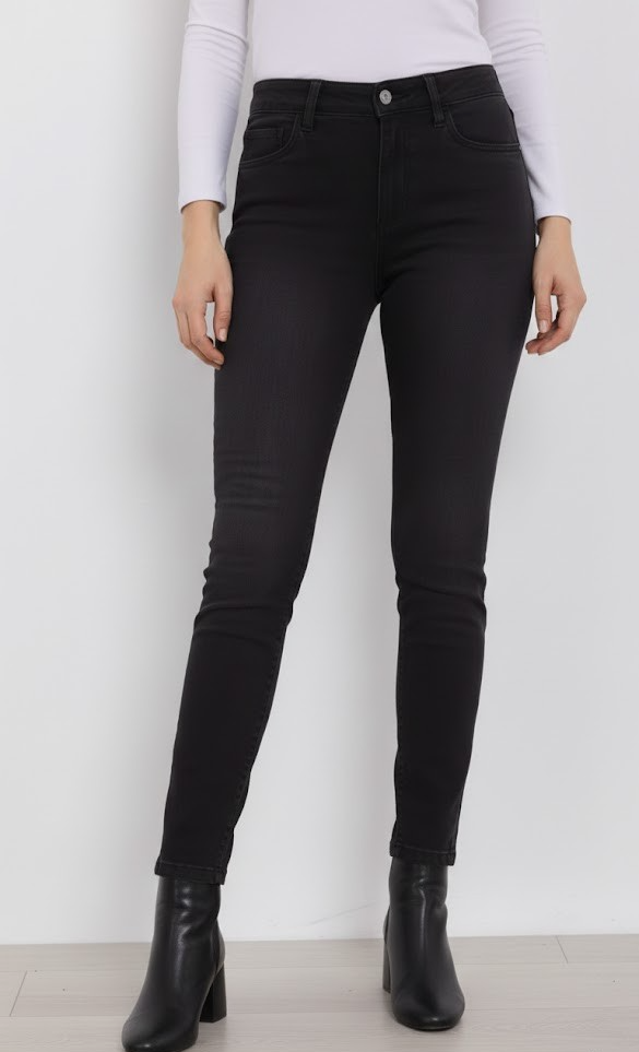 VIA MILANO Thermo-Jeans 5-Pocket-Style 1/1-Länge Schwarz Größe 22