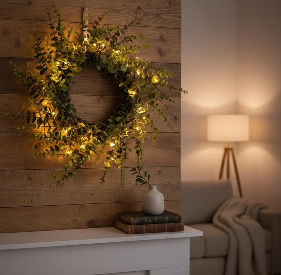 LUMIDA Flora Dekokranz Eukalyptus künstlich mit 5h-Timerfunktion LED