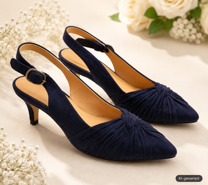 Perlato Damen Slingpumps Gr. 36 Dunkelblau Veloursleder Leder Pumps Elegant G1
