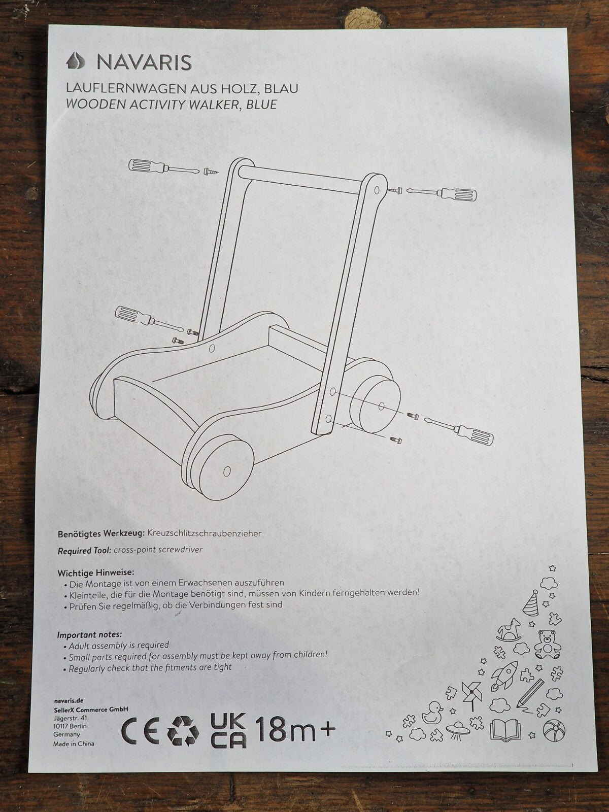 Navaris Lauflernwagen aus Holz Blau Baby Lernwagen Gehwagen Schiebewagen