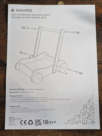 Navaris Lauflernwagen aus Holz Blau Baby Lernwagen Gehwagen Schiebewagen