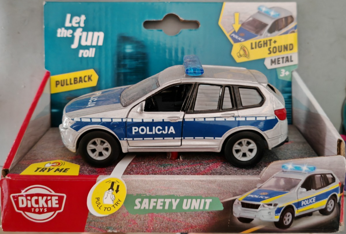 Dickie Toys Safety Unit Polizei Auto 12cm Licht Sound Pullback Metall D5