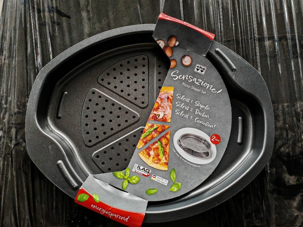 CHG Pizzablech 2er Set – 39x32 cm Backblech stapelbar
