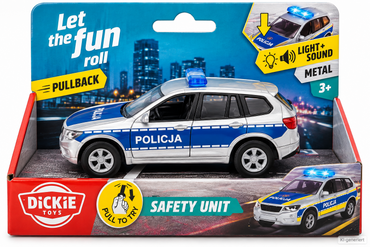 Dickie Toys Safety Unit Polizei Auto 12cm Licht Sound Pullback Metall D5