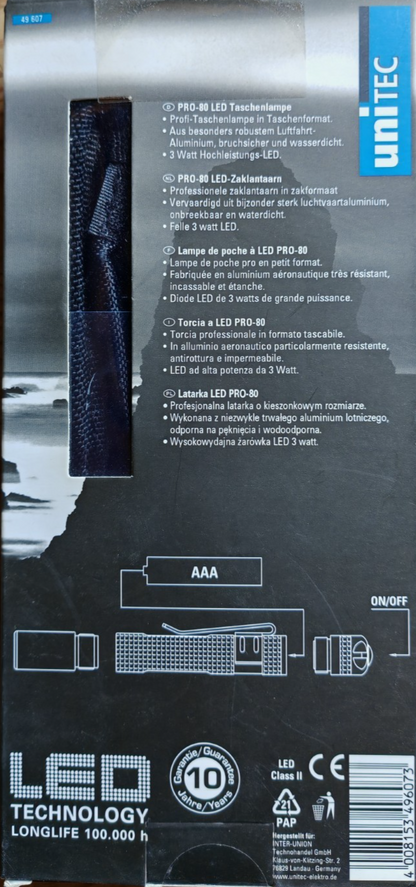 UNITEC Taschenlampe Aluminium Schwarz LED Handlampe
