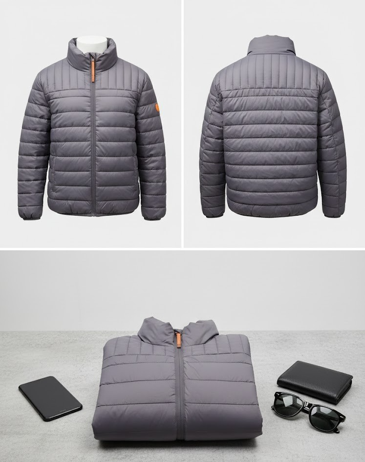 Strandfein Menswear Herren Steppjacke Gr. 56 Grau Kapuze abnehmbar Jacke