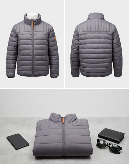 Strandfein Menswear Herren Steppjacke Gr. 56 Grau Kapuze abnehmbar Jacke