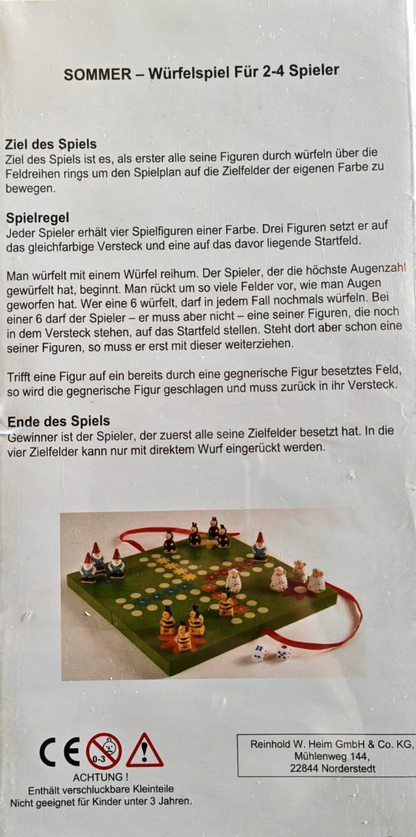 Sommer Würfelspiel Brettspiel 2-4 Spieler mit 16 Figuren Zwerge Tiere D9