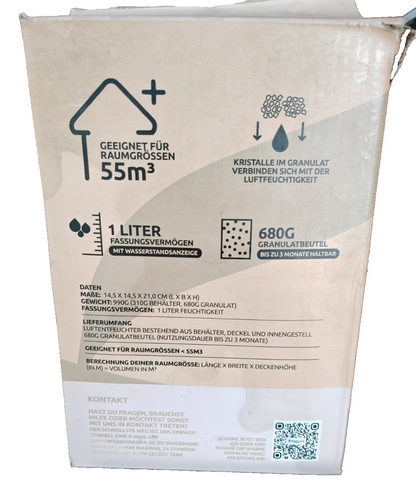 BonAura AirOne Luftentfeuchter 680g Granulat 55m³ 1L o. Strom Entfeuchter HA28