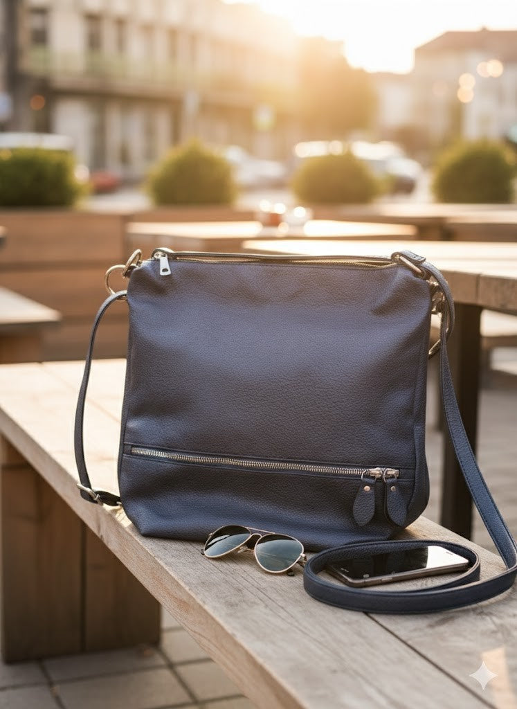 Damen Handtasche Leder, Blau, 35x35 cm