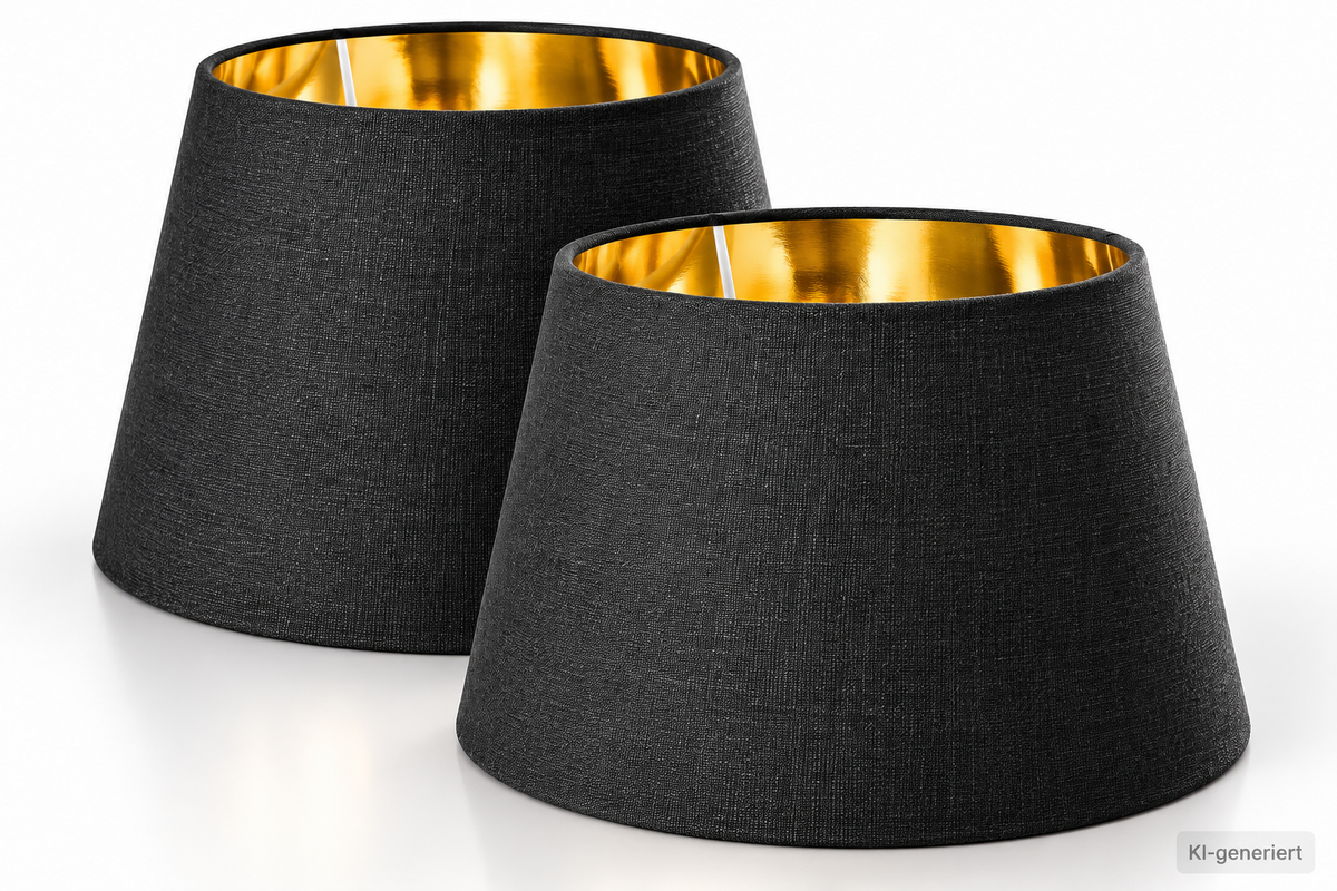 Navaris 2x Lampenschirm E27 Schwarz Gold Leinen 22cm Tischlampe 53997.01.40 HA36