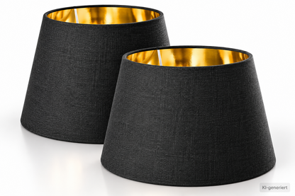 Navaris 2x Lampenschirm E27 Schwarz Gold Leinen 22cm Tischlampe 53997.01.40 HA36