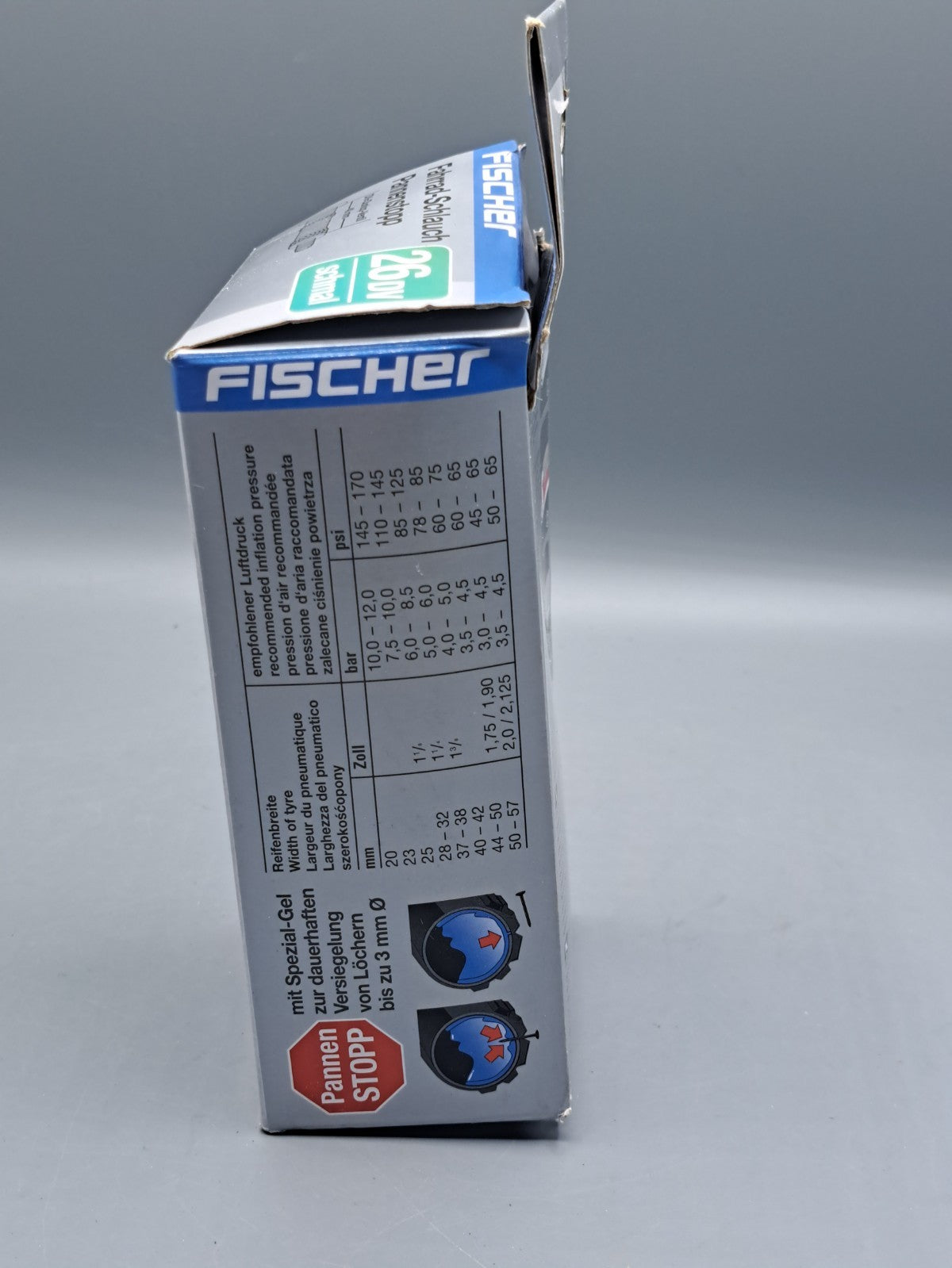 FISCHER Fahrradschlauch 26 Zoll DV Pannenstopp Dunlop Ventil 40mm Gel E4