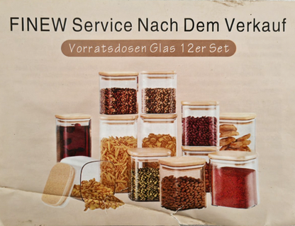 Finew Vorratsgläser 12er Set Glas mit Bambusdeckel Luftdicht Lebensmittelglas B5