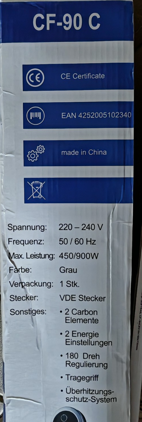 SOFTSAIL CF-90C Carbon Heizstrahler 900W 2 Heizstufen Oszillation Heizung HA28