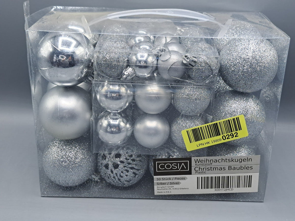 COSIA Weihnachtskugeln 50 Stück Silber Christbaumkugeln Kunststoff Baum HA31