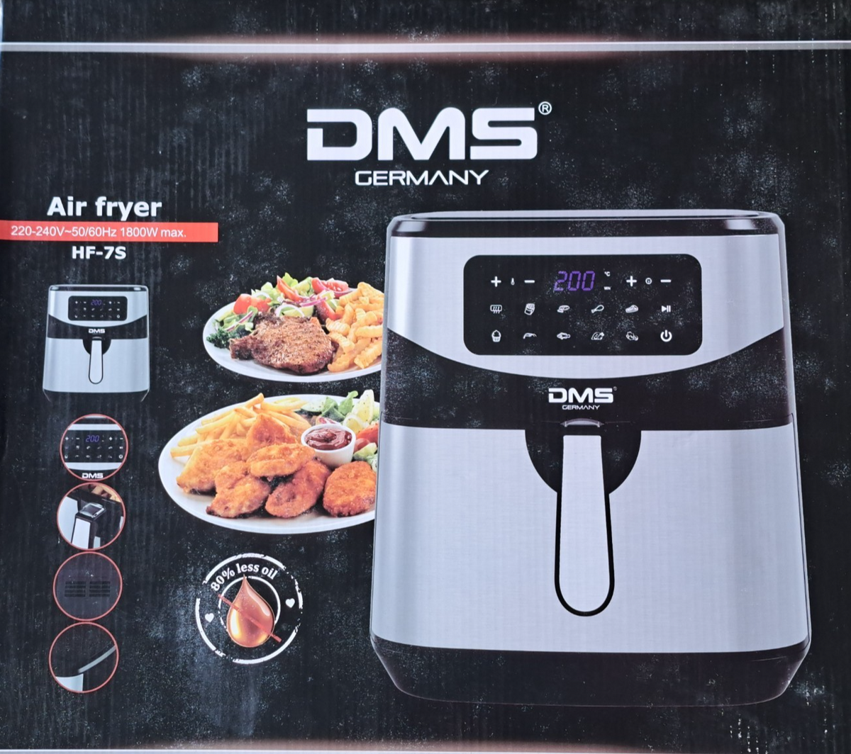 DMS HF-7S Heißluftfritteuse 7L 1800W Airfryer 10 Programme Touch Display HA21