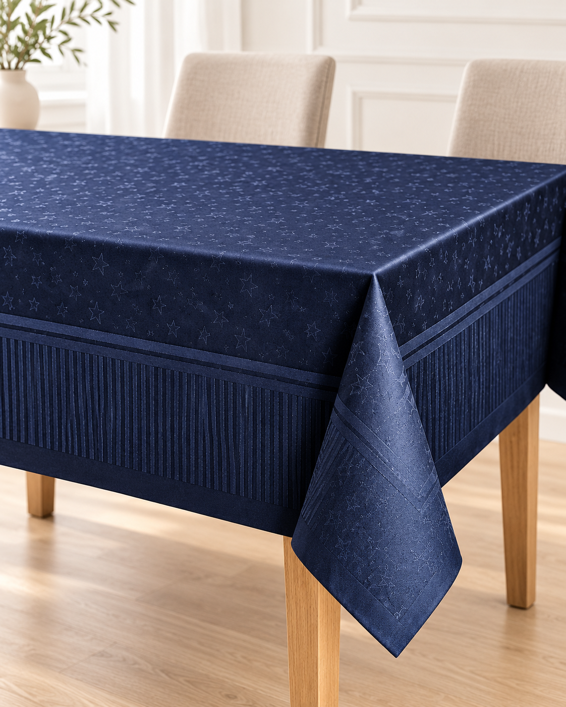 Weihnachts Tischdecke 130x170 cm Dunkelblau Jacquard Sterne Festlich E4