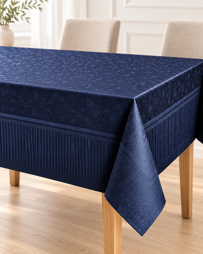 Weihnachts Tischdecke 130x170 cm Dunkelblau Jacquard Sterne Festlich E4
