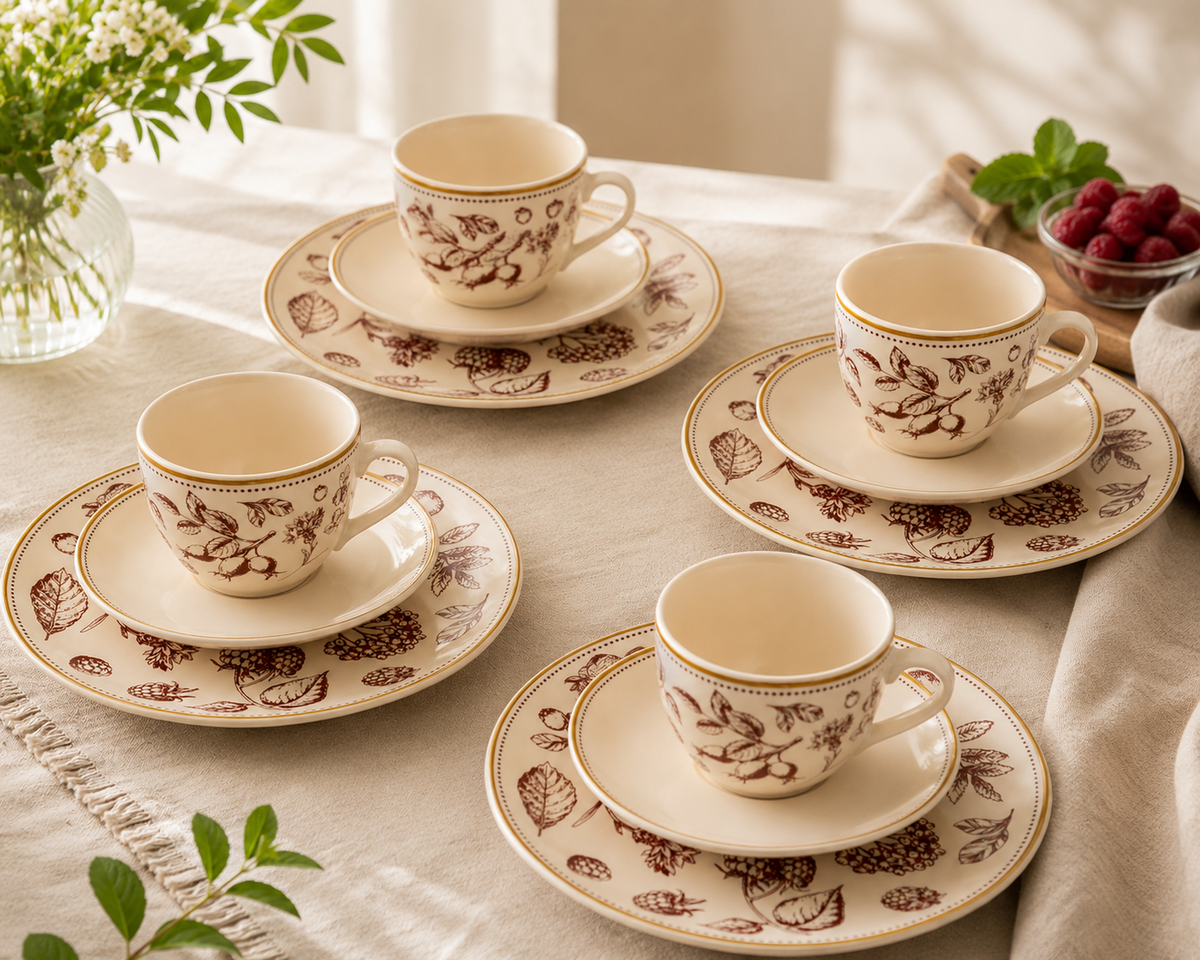 Weltbild Rubin Garten Kaffeeservice 12tlg Porzellan Tassen Teller Blumen HA17