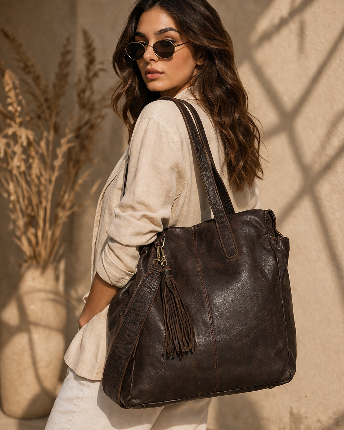 Desiderius CALADIA Basic Umhängetasche Braun Echtleder Damen Tasche