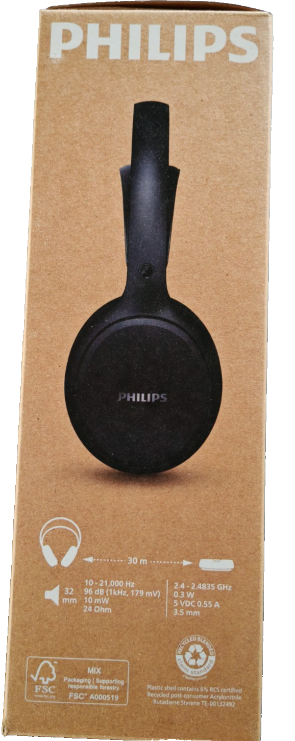 Philips SHC5200M2 TV Kopfhörer kabellos 30h Akku 30m Reichweite Schwarz A-09
