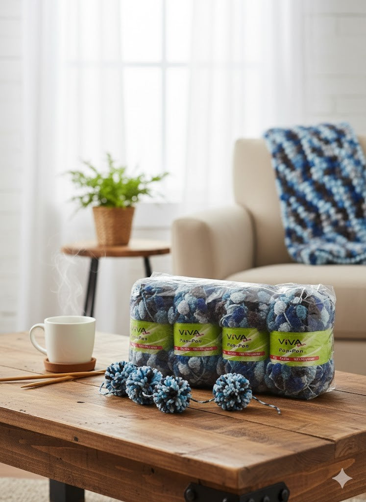 Viva Fashion Pon-Pon Wolle 8x50g, 25m, 100% Polyester, Mix Set