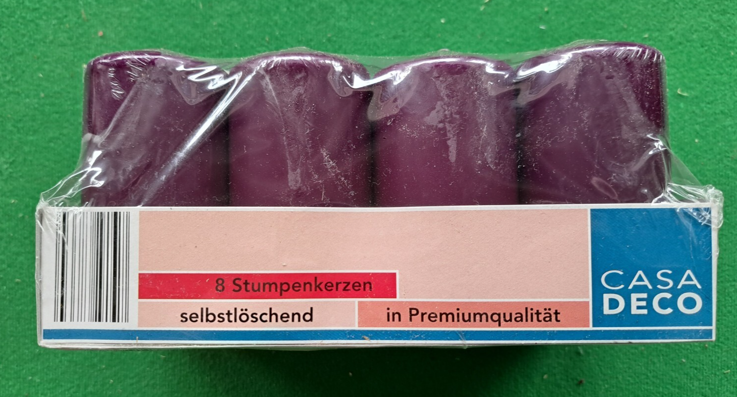 Casa Deko, 8 Stumpenkerzen, Selstlöschend, Premium, Lila