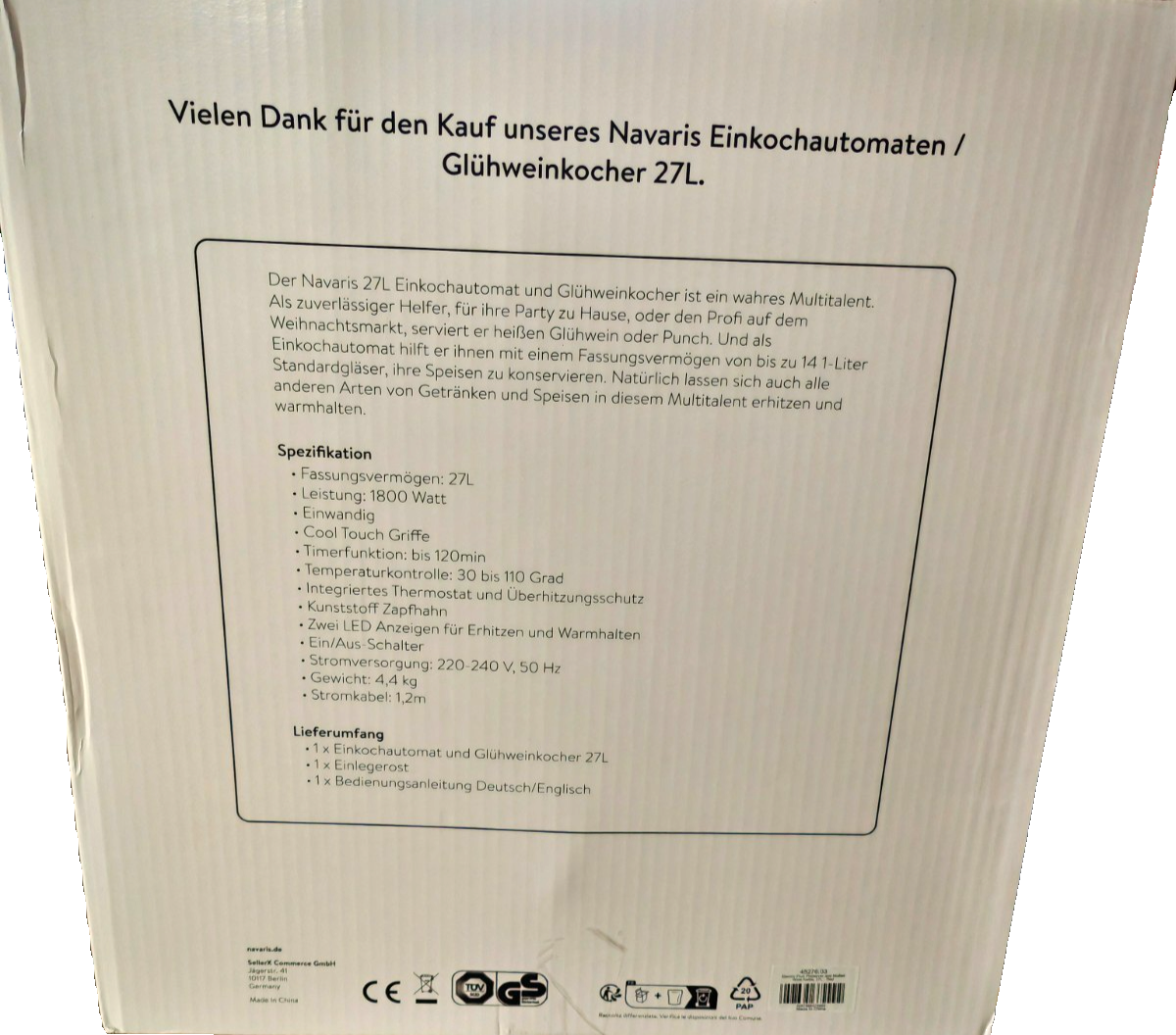 Navaris Einkochautomat 27L Glühweinkocher Zapfhahn Timer Thermostat Rot F4