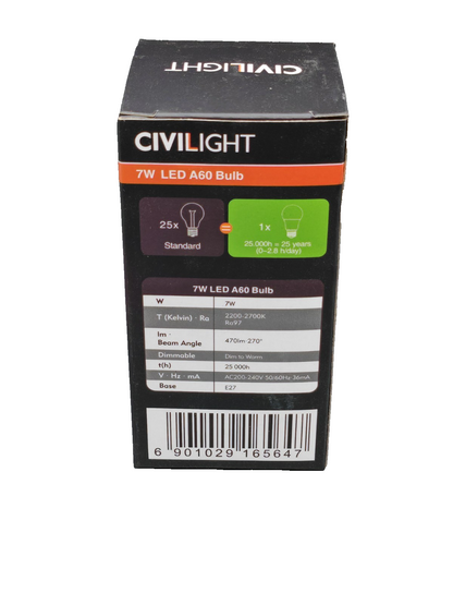 2x CIVILIGHT LED E27 A60 7W 470lm Dim to Warm 2200-2700K Dimmbar Ra97 HA35