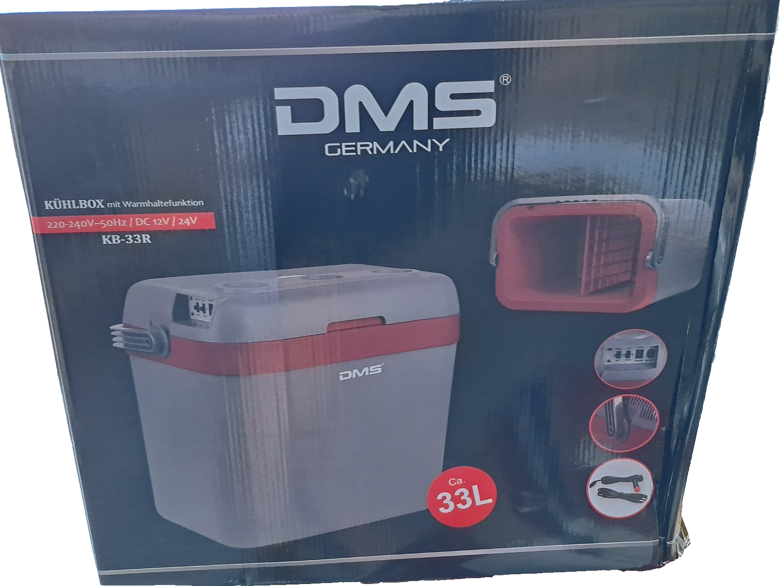 DMS KB-33 Kühlbox 33L Grau Rot Kühlbox Camping Auto Picknick